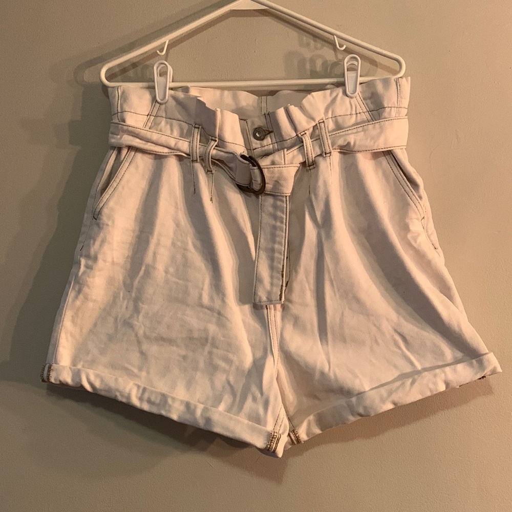 Free People White Belted High Waisted Paper Bag Shorts